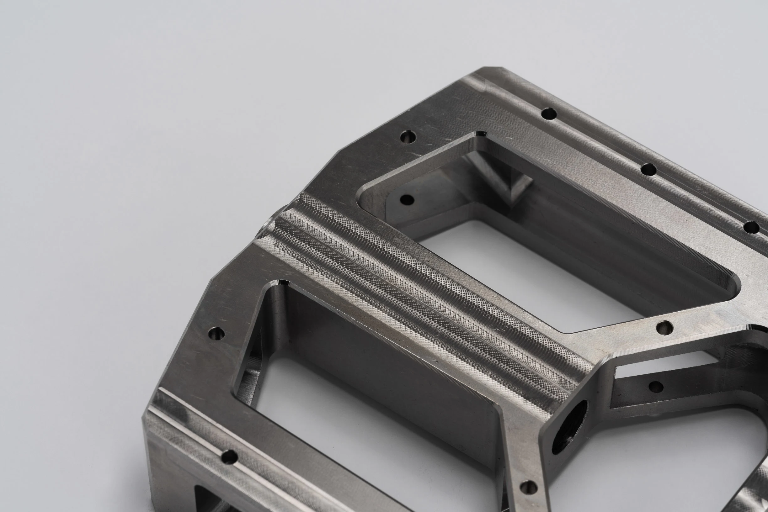 Close view of surface texture on a machined metal component