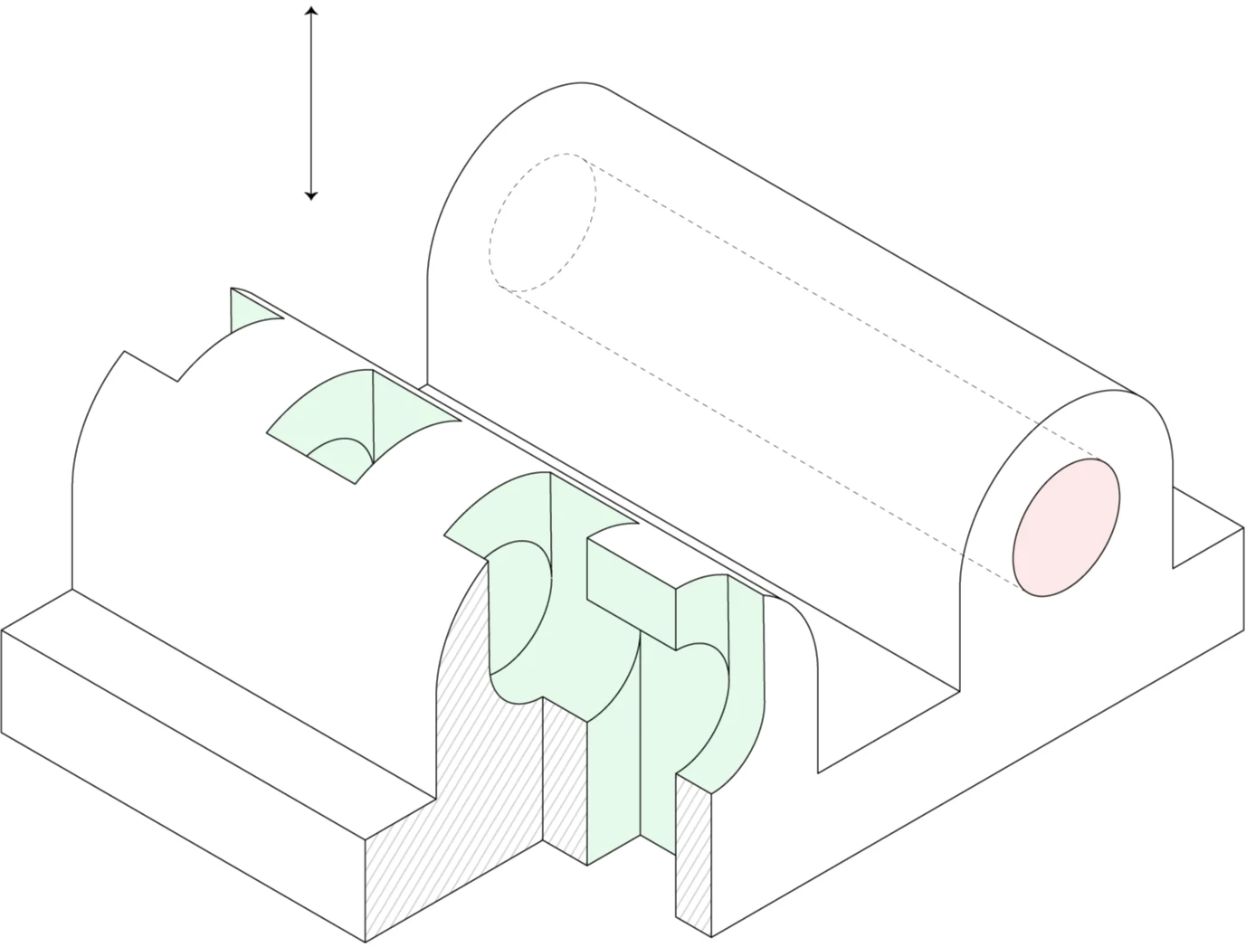 Illustrative injection mold shut-off and undercut geometry; not a SUUXIANG mold design